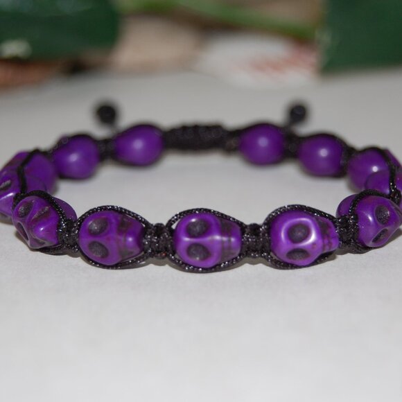 Skull Bracelet,Stone Skull Bracelet,Skull Drawstring Bracelet,Ethnic Bracelet - Picture 2 of 2